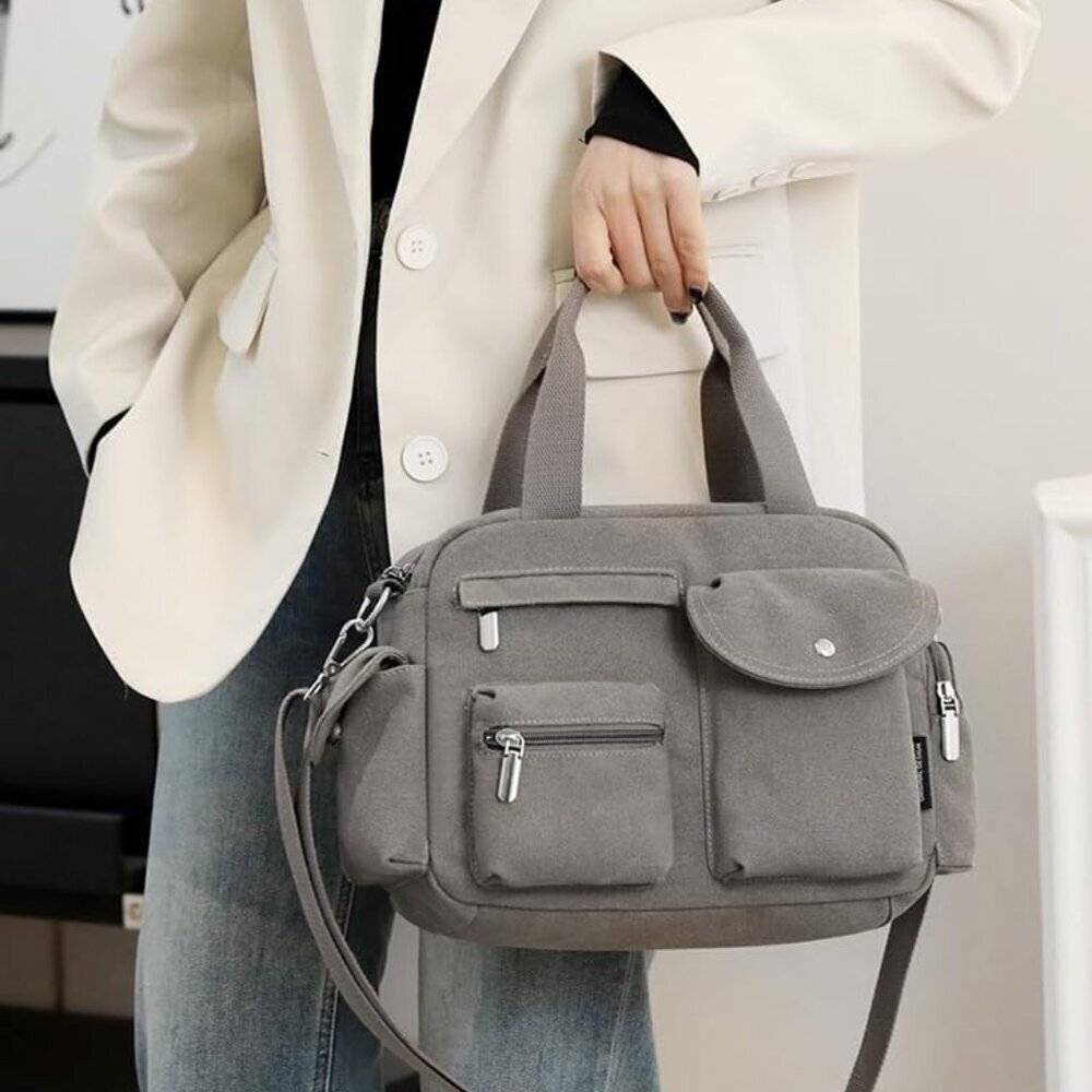 Canvas Tote Bag for Women Large Crossbody with Multiple Pockets Everyday Use - Picture 6 of 6